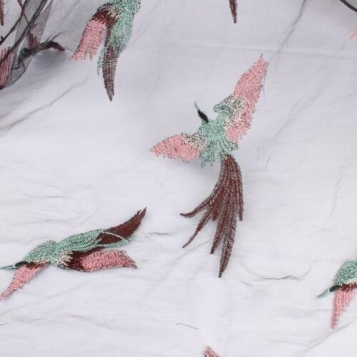 145cm wide net embroidery flying birds lace fabric for Wedding dresses DIY white black embroidery french tulle lace fabric
