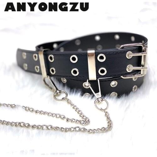 2020 New 2 Pin Buckle Women Belt With Iron Chain Punk Style Double Exhaust Eyes Jeans Fashion Decoration 110CM*3.3CM Luxury