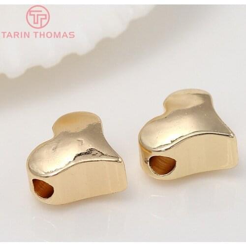 20PCS 6x6MM Thickness 3MM 24K Gold Color Plated Brass Heart Beads Bracelet Beads High Quality Diy Jewelry Accessories
