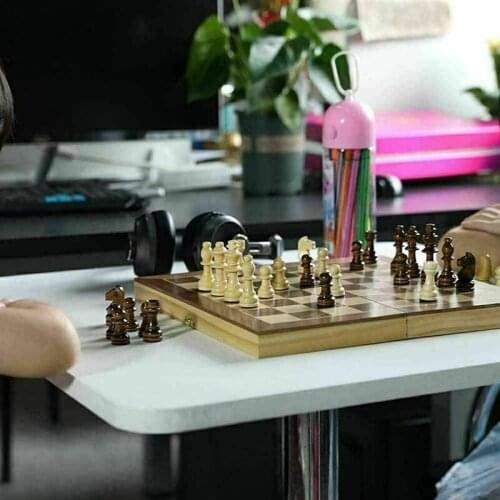 3 in 1 Folding Chess Set Wooden Chess Game Backgammon Checkers Chessboard Chess Pieces Chessman Dice Board Game