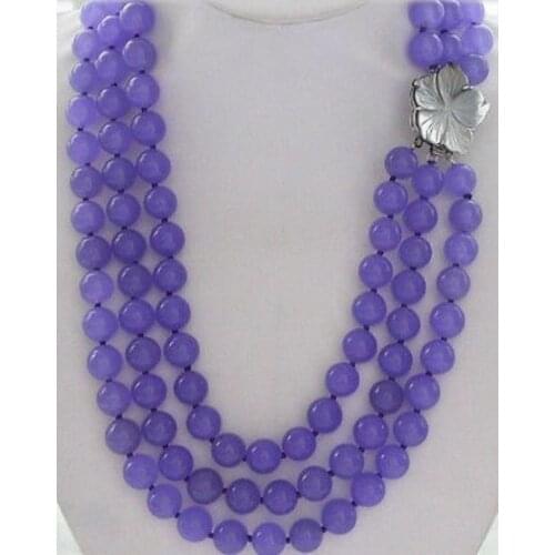 3row18--19--20" 8mm lavender round gem beads necklace & shell flower clasp