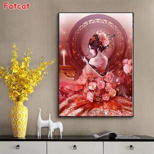 5D Diamond Painting Japanese geisha woman flower Full Square Round Drill Diamond Embroidery Diamond Mosaic Home Handmade PP1532