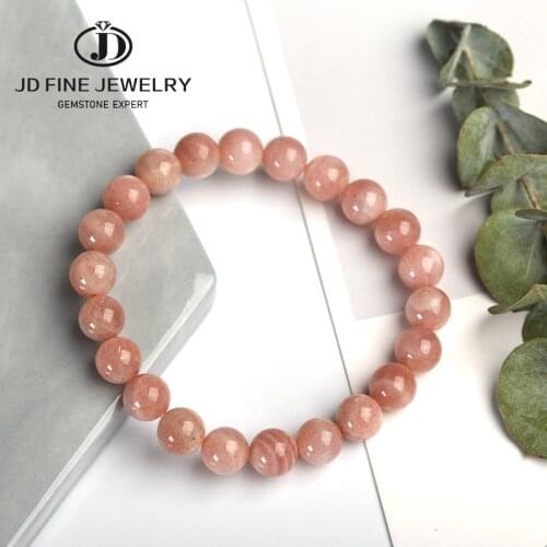 JD Crystal 4-8mm Gem Sunstone Orange/Pink/Gray Moonstone Bracelet Suitable For Men And Women Wear Slastic String Beaded Jewelry