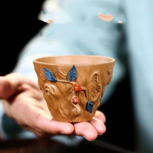 2pcs Yixing handmade purple sand tea bowl in the original mineral muddy peach master Kung Fu teacup