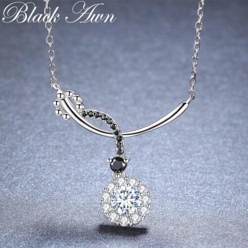 Black Awn Romantic New Arrive 925 Sterling Silver Fine Jewelry Trendy Round Engagement necklaces & pendants for Women KK027