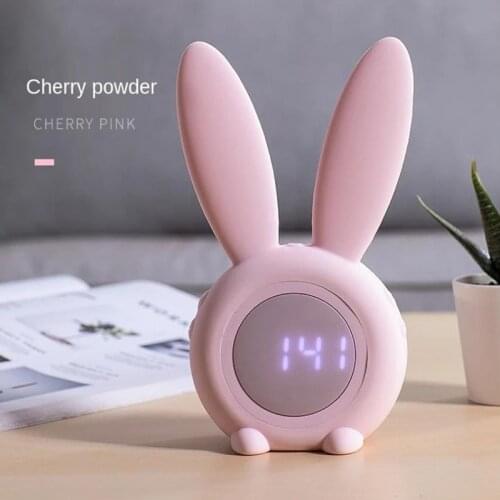 Cute Bunny Ear LED Digital Alarm Clock Electronic USB Sound Control Rabbit Night Lamp Desk Clock Home Decoration