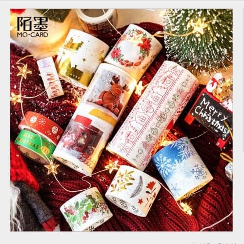 Gold Christmas Carnival series christmas leaves garland snowflake night house washi tape DIY planner scrapbooking masking tape