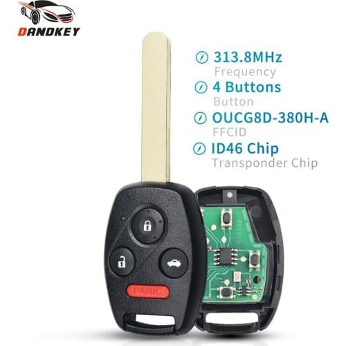 Dandkey For Honda Civic Pilot Accord Sedan 2008 2009 2010 2011 2012 Remote Key KR55WK49308 With ID46 Chip 313.8MHz 3+1 Buttons