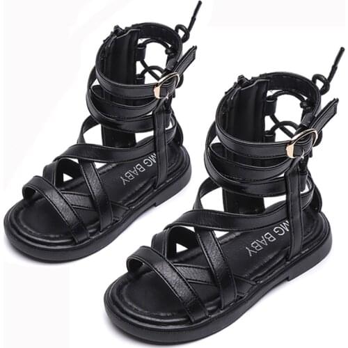 2021 New Kids High-top Roman Sandals Boots Girls Flat Beach Sandals Children Little Girls Princess Shoes Solid Color Rain Shoes