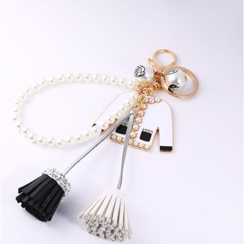 EASYA Fashion Simulated Pearl Keyring Eamel Clothes Shape Keychain Holders Unique Tassel Charm Accessories For Bag Car Key Chain