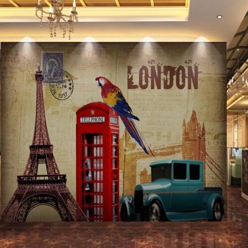 Dropship Photo Wallpaper European American Oil Painting Paris Tower Classic Car Backdrop Mural Living Room Restaurant Wallpaper