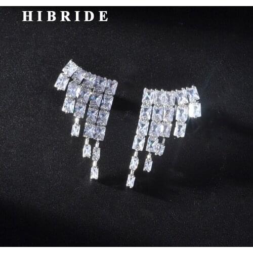 HIBRIDE Fashion Shiny Cubic Zircon Stud Earrings For Women Birdal Accessories Boucle D'oreille Jewelry E-924
