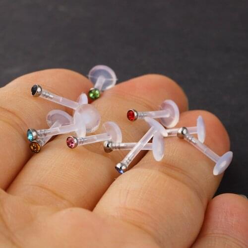 JUNLOWPY 16G Clear Lip Stud Flexible Acrylic 2mm Gem Labret Ring UV Tragus Helix Piercing Cartilage Earring Body Jewelry 1000pcs