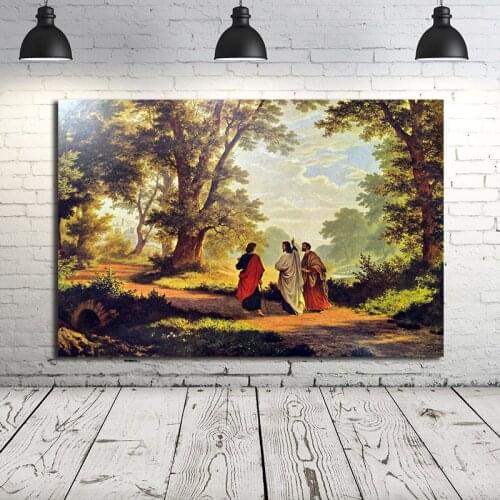 The Road To Emmaus Canvas Painting Robert Zund Juses Christ Journey Way Poster Swiss God Oil Print Wall Art Picture Home Decor