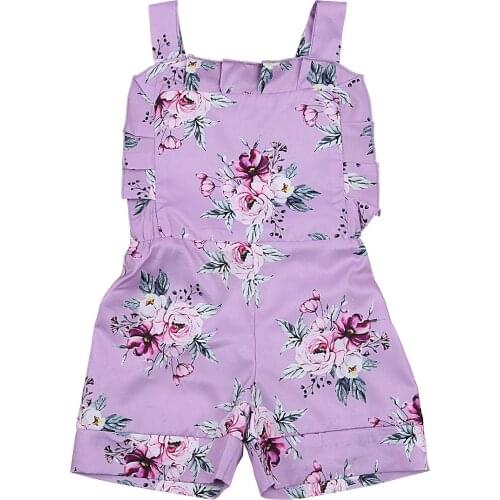 0-24M Newboprn Baby Girls Romper Toddlers Ruffled Hem Sleeveless Floral Printed Wide Strap Jumpsuit for Kids