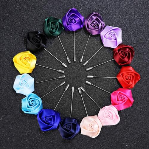 Rose Flower Handmade Boutonniere Stick Men Brooch Pin Wedding XZ002
