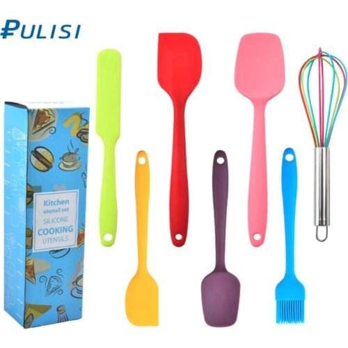 7pcs Silicone Spatula Set Heat Resistant Rubber Spatula Kitchen Utensils Non-Stick for Cooking Baking and Mixing Color Bakeware