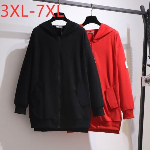 New 2020 Ladies Autumn Winter Plus Size Hoodie For Women Large Long Sleeve Cotton Red Pocket Sweatshirt Coat 3XL 4XL 5XL 6XL 7XL