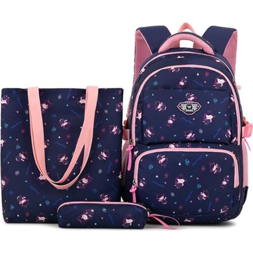 New 3 in 1 Set Girls Backpacks with Lunch Bag Kids Elementary School Bag Laptop Rucksack Princess Bookbags Mochila Escolars