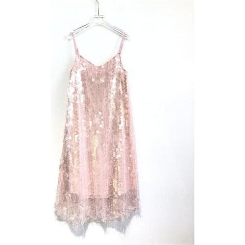 Summer New Crystal Transparent Sequin Pink Lace Dress Fairy Sweet Girls Beach Party Sexy Shiny Vestido Dresses Mujer Vadim