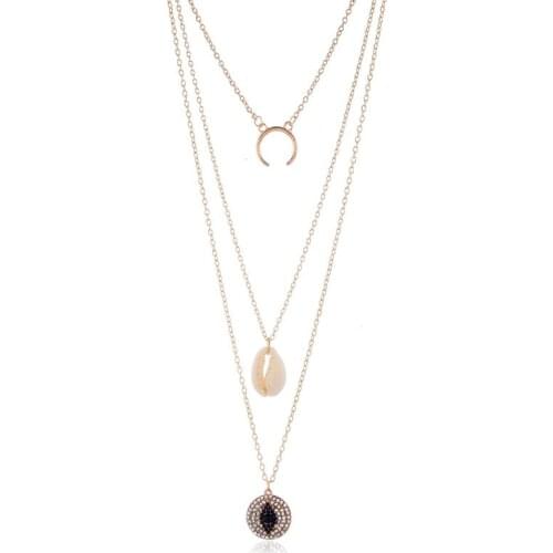 New Multi-Layer Shell Moon Crystal Round Pendant Necklace For Women Irregular Geometric Conch Beach Necklaces Charm Jewelry