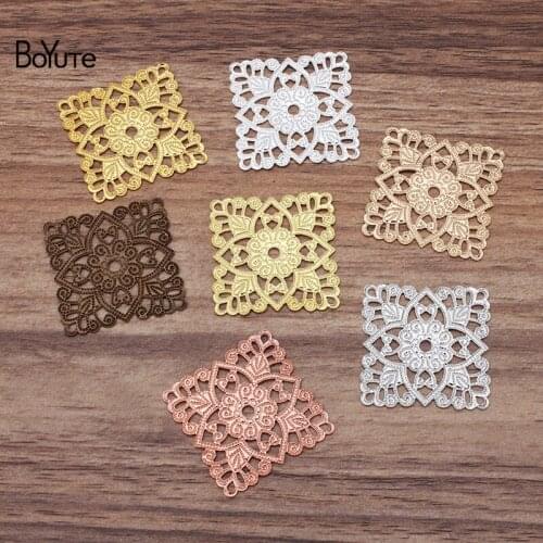 BoYuTe Wholesale Charms 50Pcs 30MM 7 Colors Filigree Square Flower Charms Brass Material DIY Jewelry Vintage Pendant Charms