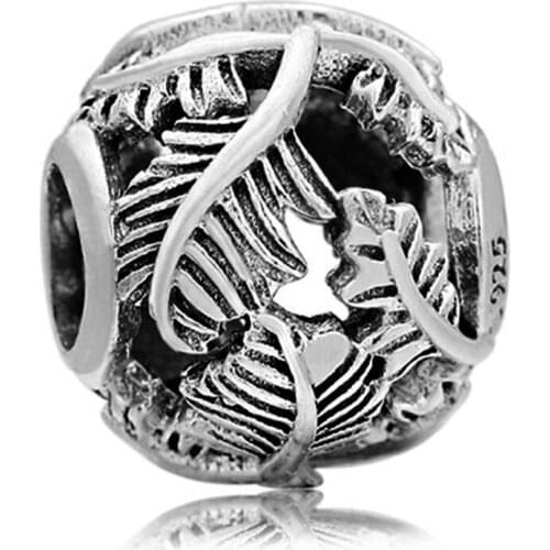 Original Vintage Openwork Leaves Beads Fit 925 Sterling Silver Bead Charm Bracelet Bangle DIY Jewelry