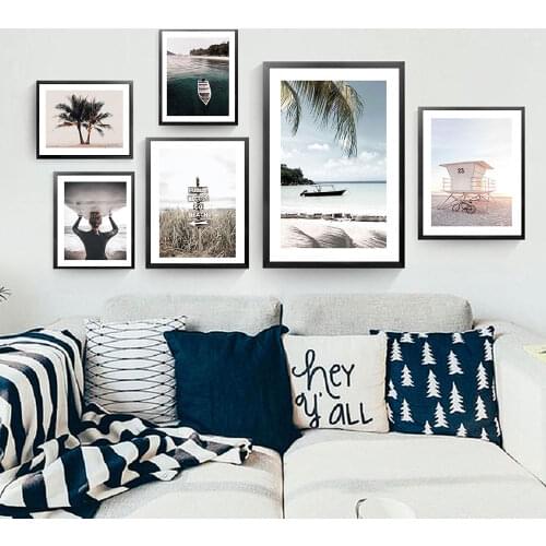Beach Sign Travel Poster Surfer Girl Canvas Painting Nordic Palm Art Print Boat Modern Wall Picture For Living Room Home Decor