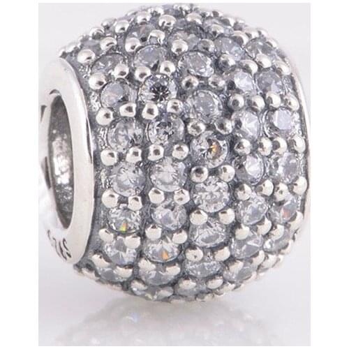 Fits Pandora Bracelet 925 Sterling Silver Clear Pave Ball Charms Metal Beads for Jewelry Making Berloques Kralen