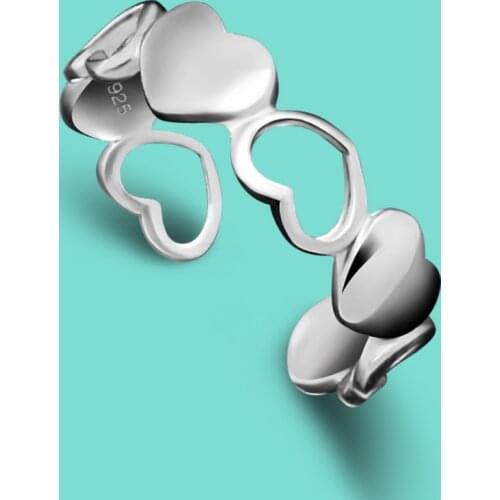 Simple Womens Charm Jewelry Original 925 Sterling Silver Ring Heart-Shaped Design Open Tail Ring Free Adjustable Birthday Gift
