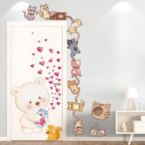 [shijuekongjian] Cats Animals Wall Sticker DIY Bear Squirrel Wall Decals for Kids Rooms Baby Bedroom Nursery House Decoration