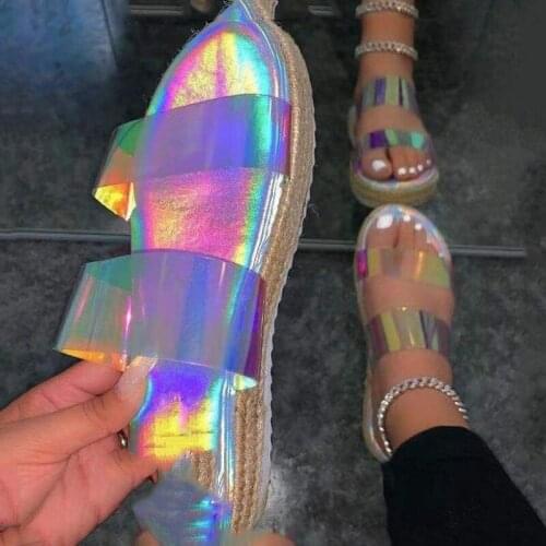 Transparent slippers pvc summer outdoor beach slippers woman slippers shoes summer slides hemp rope sandals women 2021