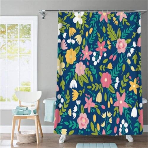 Natural Colorful Flower Pattern Shower Curtains 3D Printing Waterproof Polyester Fabric Bathroom Curtains For Home Decor