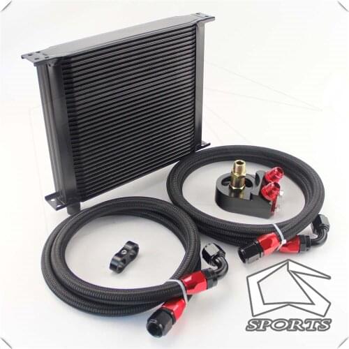 Universal 34 Row 248mm AN10 Engine Transmission Oil Cooler British Type + Aluminum Filter Adapter Kit Blue/Black