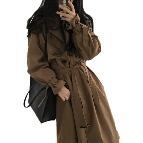 Spring Chique Feminino Trench Coat Casual Feminino Longo Outerwear Solto Casaco Com Cinto De Inverno Moda Duplo Breasted Femme