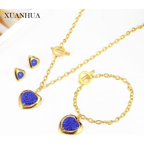 XUANHUA Heart Necklace Earrings Bracelet Set Stainless Steel Jewelry Woman Vogue 2019 Accessories Jewelry Sets Bohemian