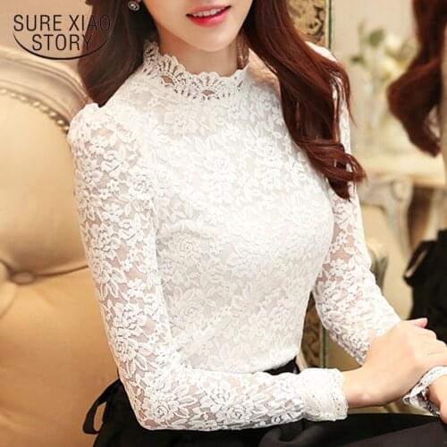 Plus Size Tops Fashion Woman Blouses 2021 White Lace Blouse Shirt Long Sleeve Women Shirts Blusas Femininas korean clothes 1695