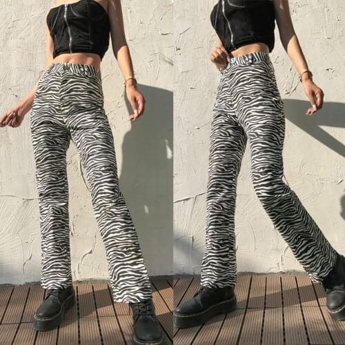 2020 New fashion Women Ladies White Black Animal Zebra Print Trousers High Waist Street Wear Slimming Loose Casual Trousers