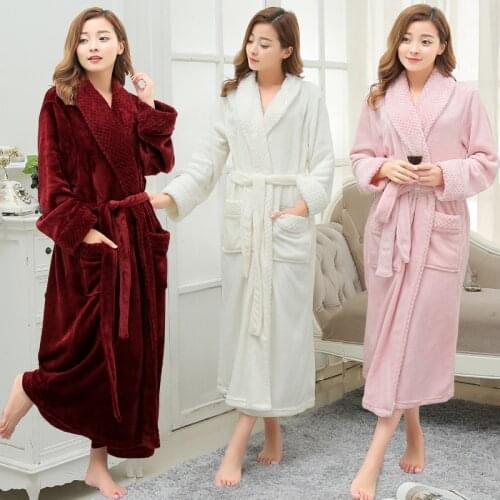Women Men Winter Thick Warm Long Bathrobe Plus Size Coral Fleece Very Soft Nightgowns Bridesmaid Kimono Bath Robes Dressing Gown