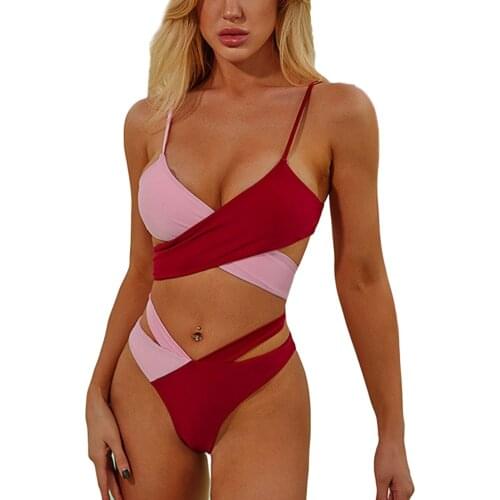 Womens Sexy Sling Bikini Set 2 Piece Swimwear Two-Color Cross Bikini High Waist Bikini Feminine Sensual Swimsuit Set