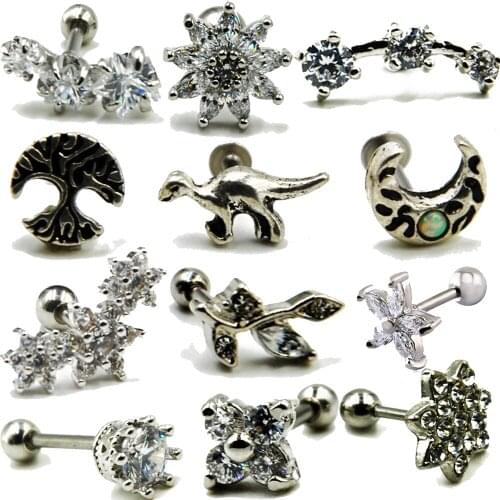 1Pcs 16g Surgical Steel Different CZ Flower Leaf Ear Tragus Cartilage Earring Piercing helix ear stud tragus Earring For Women