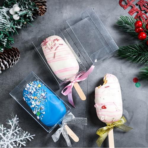 10pcs Transparent Popsicle Ice Cream Box Candy Chocolate Cookie Plastic Packaging Boxes DIY Cakesicle Gift Boxes For Party