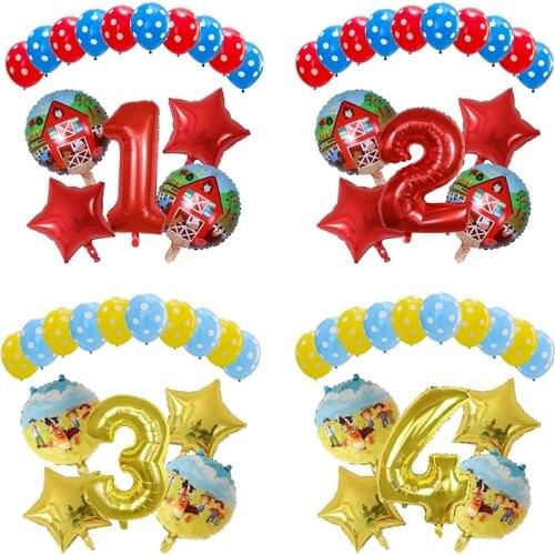15pcs Farm Animal Balloons Number Balloon Baby 1st 2nd Birthday Party Decorations Globos Toys For Kids Farm Vacation Party Ball