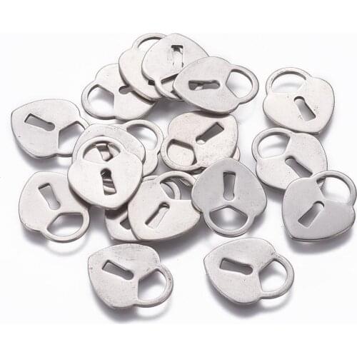 200pcs Heart Padlock Pendants Metal Charms for DIY Jewelry Making Necklaces Bracelets Stainless Steel Color 18x15x1mm
