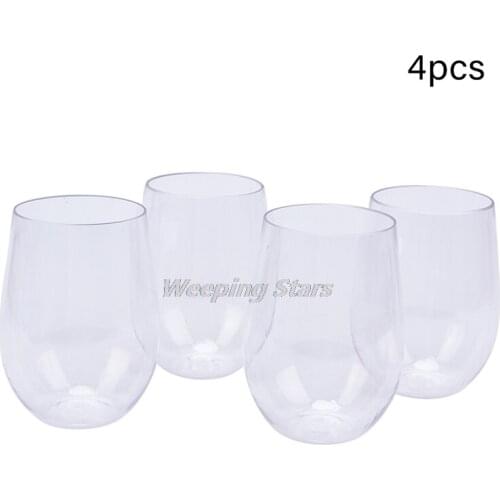 4 Pcs Unbreakable Red Wine Glass Shatterproof Plastic Glass Safe Reusable Beer Cup Whiskey glass Ice cream glass Champagne glass