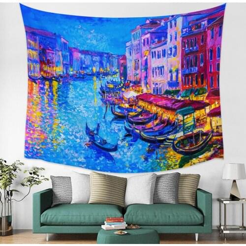 Abstract Venice Fishery Art Night Scene Creative City Wall Tapestry Cover Beach Towel Picnic Yoga Mat Home Decoration