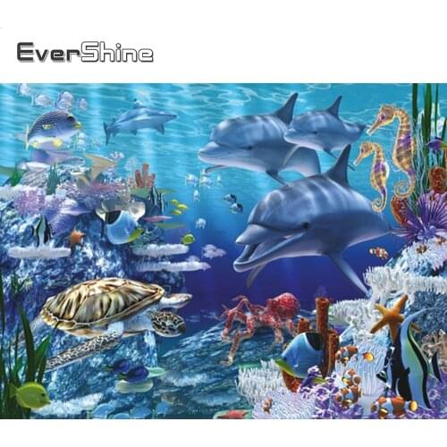 Evershine Diamond Painting Full Drill Landscape Ocean Diamond Embroidery Animal Dolphin Diamond Mosaic Scenery Cross Stitch Kit