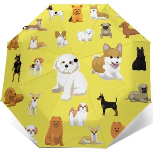 Automatic Umbrella Various Small Dog Breeds Poses three-fold umbrella women men rain umbrella