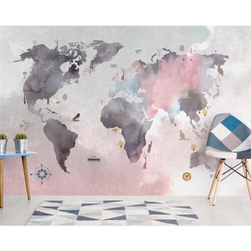 Beibehang Custom wallpaper mural hand painted watercolor map ink abstract map background wall 3d wallpaper papel de parede