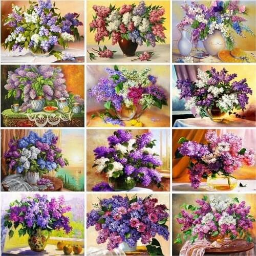 Evershine 5D DIY Diamond Painting Flower Embroidery Sale Diamond Mosaic Lilac Full Square Drill Vase Cross Stitch Needlework